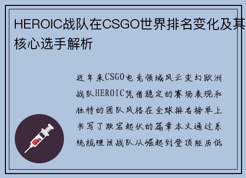 HEROIC战队在CSGO世界排名变化及其核心选手解析